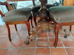 Mahonie tafel Marmeren Carara tafelblad rond en 4 stoelen, Ophalen