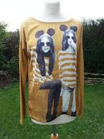 oker geel shirt / longsleeve print 2 meisjes Mickey oren S-M, Geel, Nieuw, Ophalen of Verzenden, Lange mouw