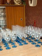 Vintage 12-delig glas servies ocean blue Cristallerie France, Ophalen, Kristal