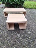 Eiken fineer bijzettafel en salontafel / tafel / tafeltje, Minder dan 45 cm, Gebruikt, Ophalen of Verzenden, 75 cm of meer