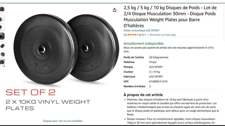 Pack disques et accessoires musculation, Sport en Fitness, Fitnessmaterialen, Gebruikt, Halterset, Ophalen