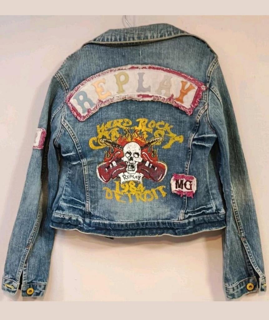 Veste jean REPLAY hard détroit 1984 - patch skull taille M, Enlèvement ou Envoi