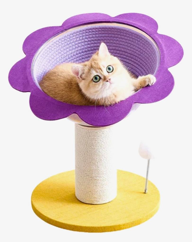 Design kattenmand bloem + krabpaal – paars/geel, Ophalen of Verzenden, Zo goed als nieuw