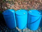 3 blauwe regentonnen van 200 liter, Tuin en Terras, Regentonnen, 150 liter of meer, Ophalen, Gebruikt, Kunststof