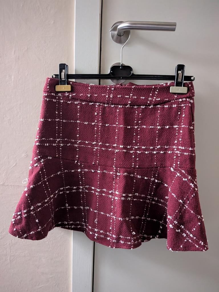 Geruite rode met witte lijnen rok, Lela, Zo goed als nieuw, Boven de knie, Rood