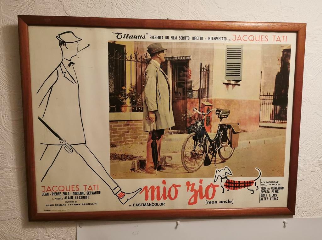 Filmposter Jacques Tati italiaans mio zio mon oncle 1958, Gebruikt, Ophalen of Verzenden, Foto of Poster, 50 tot 75 cm
