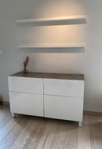 Ikea dressoir Besta (hoogglans wit met hout), Maison & Meubles, 25 à 50 cm, Avec tablette(s), 100 à 150 cm, Enlèvement
