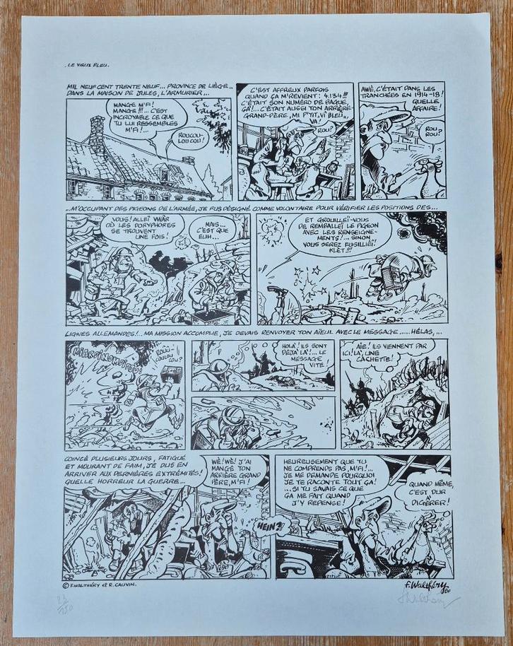 Le vieux Bleu sérigraphie signé 1980 Walthery, Collections, Personnages de BD, Comme neuf, Image, Affiche ou Autocollant, Autres personnages