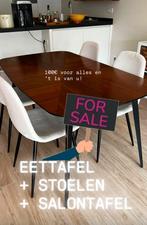EETTAFEL + 4 STOELEN + SALONTAFEL, Ophalen, Gebruikt, Vintage, 4 tot 6 stoelen