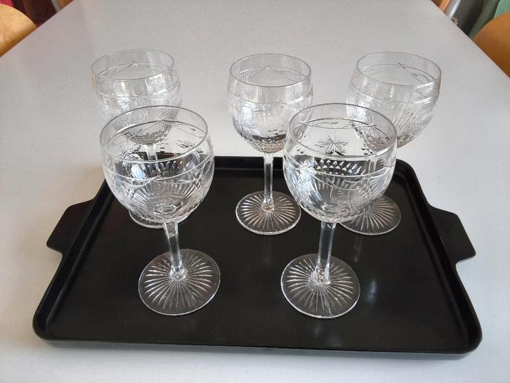 Set van 5 antieke glazen met fijne kristallen steel, Antiek en Kunst, Antiek | Glaswerk en Kristal, Ophalen of Verzenden