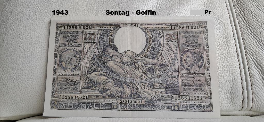 100 frank of 20 belgas 1943 - Vlaams, Ophalen of Verzenden, Los biljet