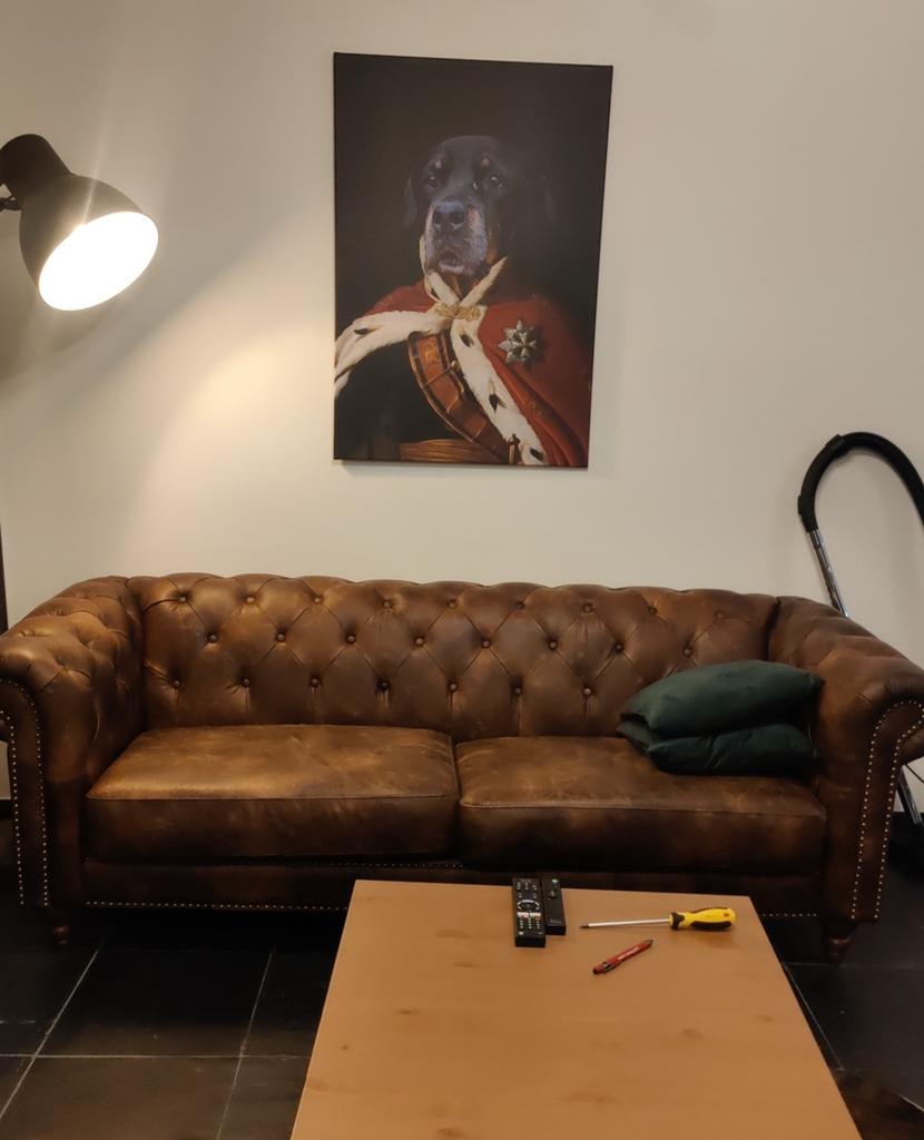 Chesterfield zetel, Huis en Inrichting, Ophalen, Driepersoons, Zo goed als nieuw, Rechte bank