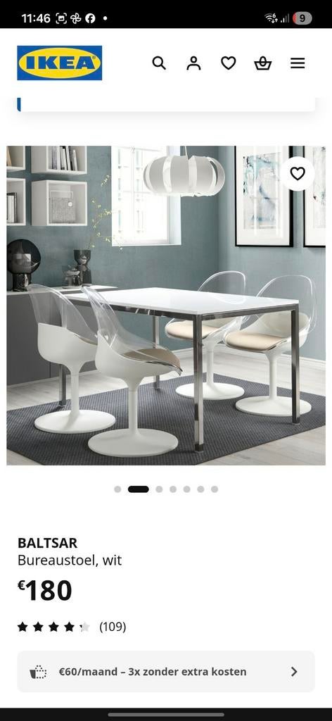 Balstar bureau stoel ikea wit, Ophalen of Verzenden, Gebruikt, Wit, Bureaustoel