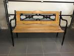 Eikenhouten tuinbank met gietijzeren rug en poten, Tuin en Terras, Ophalen, Zo goed als nieuw