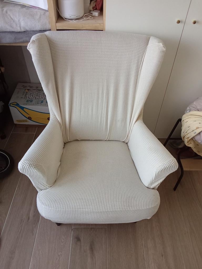 Oorfauteuil Ikea STRANDMON, Maison & Meubles, Fauteuils, Utilisé, Bois, Tissus, 75 à 100 cm, 75 à 100 cm, Enlèvement