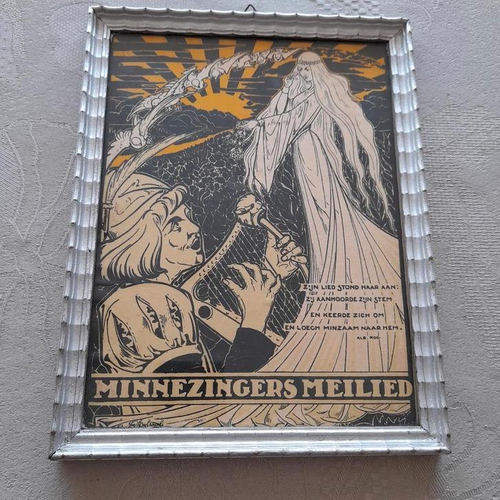 Oude kader Minnezingers Meilied - Jos Speybroeck., Antiquités & Art, Art | Peinture | Classique, Enlèvement ou Envoi