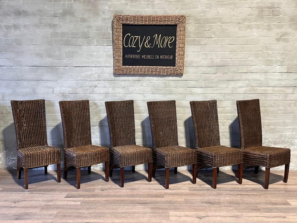 6 rotan stoelen / prijs per stuk, Huis en Inrichting, Stoelen, Ophalen, Gebruikt, Bruin, Hout