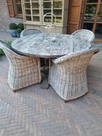 Oude eiken tuintafel met stoelen, Ophalen of Verzenden, Zo goed als nieuw