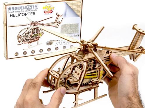 3D Houten Puzzel Helicopter - DIY Wood Color Collection, Hobby en Vrije tijd, Modelbouw | Auto's en Voertuigen, Nieuw, Overige typen