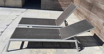 2x Varaschin ligstoel alu en batyline/technisce pvc-stof, Tuin en Terras, Ligbedden, Ophalen, Gebruikt, Aluminium