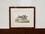 Oude Engelse prent Ruiter in notenhouten lijst, Antiek en Kunst, Ophalen of Verzenden