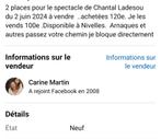 Spectacle de Chantal Ladesou, Tickets & Billets, Concerts | Autre, Juin