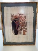 Ingekaderde Egyptische papyrus met certificaat – 41x52, Antiek en Kunst, Ophalen