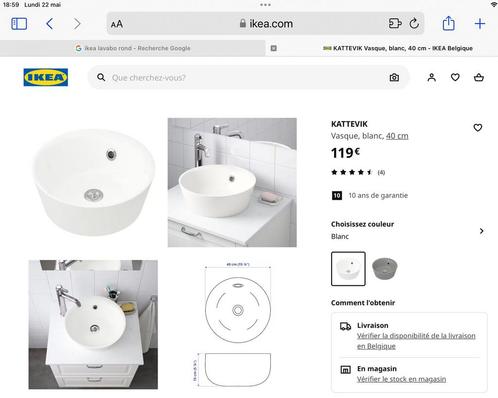 Lavabo blanc IKEA rond kattevik, Bricolage & Construction, Sanitaire, Comme neuf, Lavabo
