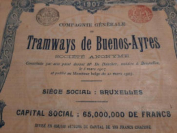 10 x Busines-tickets voor Buenos-Ayre Tramways, Postzegels en Munten, Aandelen en Waardepapieren, Aandeel, Voor 1920, Ophalen
