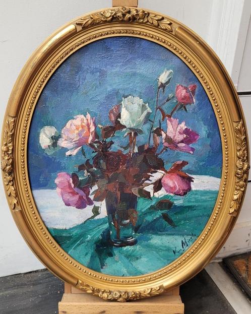 Eugène VAN MIERLO, rozen, Antiek en Kunst, Kunst | Schilderijen | Klassiek, Ophalen of Verzenden