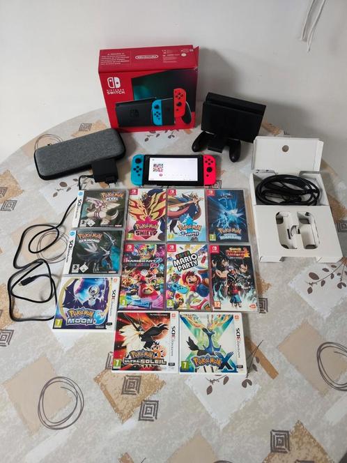 Nintendo Switch V2 model (verbeterde batterij) met games, Games en Spelcomputers, Spelcomputers | Nintendo Switch, Zo goed als nieuw