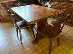 Keukentafel met 4 stoelen in massief eik, Ophalen, Gebruikt, 100 tot 150 cm, Rustiek