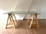 Bureau of hobbytafel met glazen werkblad, Huis en Inrichting, Ophalen, In hoogte verstelbaar, Gebruikt