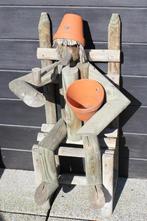 Tuindecoratie ,handgemaakte houtenstoel met bloempotmannetje, Jardin & Terrasse, Statues de jardin, Comme neuf, Bois, Homme, Enlèvement ou Envoi