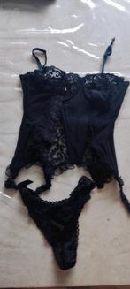 Korset + string, Kleding | Dames, Ondergoed en Lingerie, Verzenden, Zwart, String