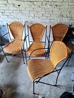 4 chaises rotin vintage retro., Gebruikt, Ophalen of Verzenden, Metaal, Zwart