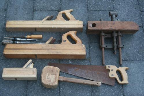houtbewerking: bankschroef spindel + 3 schaven + 5 tools, Antiek en Kunst, Antiek | Gereedschap en Instrumenten, Ophalen of Verzenden
