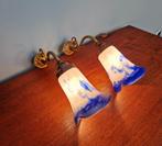 Paar wandkandelaars in verguld brons en gemarmerd glas, Antiek en Kunst, Antiek | Brons en Koper, Ophalen of Verzenden, Brons
