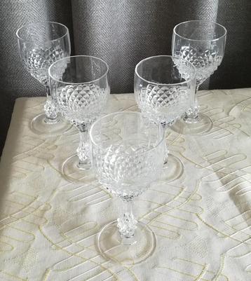 Vintage 5 wijnglazen Cristal d'Arques - Durand Chenonceaux, Enlèvement ou Envoi