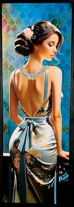 Tof Art Deco design schilderij, dame met strass steentjes😍, Enlèvement, Neuf