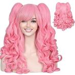 Milkshake roze lolita pruik met krullen en 2 staarten, Verzenden, Nieuw