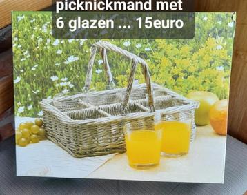 Picknickmand met 6 glazen  beschikbaar voor biedingen