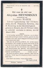 Bp. Heyndrickx Aloysius. ° Ronsele 1838 † Bellem 1909, Verzamelen, Bidprentjes en Rouwkaarten, Ophalen of Verzenden, Bidprentje