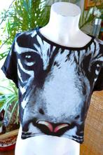 uniek zwart/wit tijger-face T-shirt, Overige kleuren, Zo goed als nieuw, Korte mouw, Maat 36 (S)