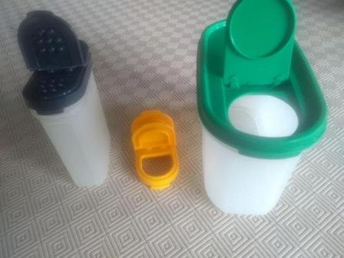Tupperware ruimtespaarders+shaker+ botervloot+dekselhouder, Huis en Inrichting, Keuken | Tupperware, Gebruikt, Groen, Ophalen of Verzenden