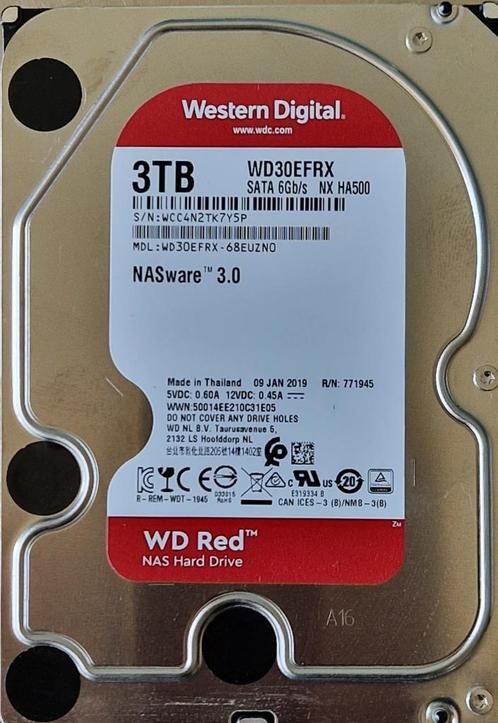 Western Digital WD Red 3Tb, Informatique & Logiciels, Disques durs, Utilisé, Serveur, Interne, NAS, Enlèvement ou Envoi