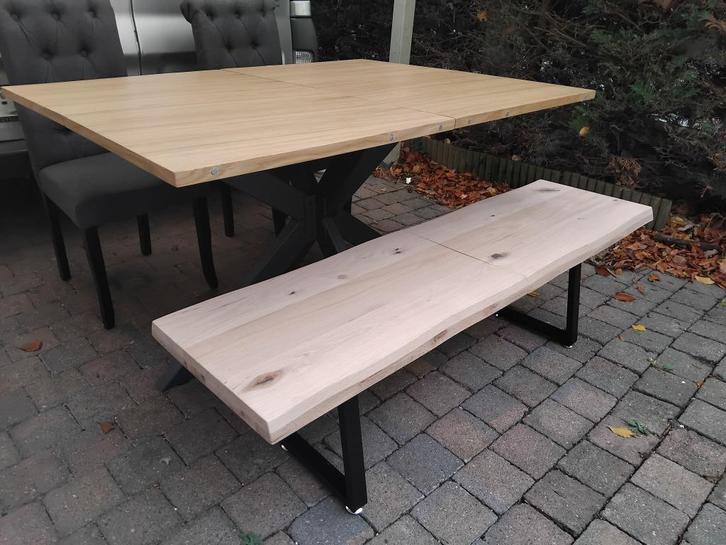 eetkamertafel met spinpoot + bank + stoelen, Huis en Inrichting, Tafels | Eettafels, Zo goed als nieuw, Eikenhout, Ophalen