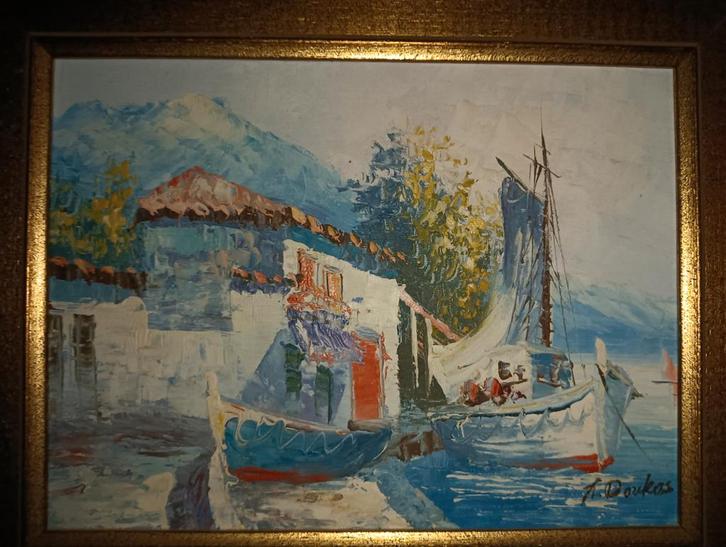 Schip en natuur(2), Antiek en Kunst, Kunst | Schilderijen | Klassiek, Ophalen