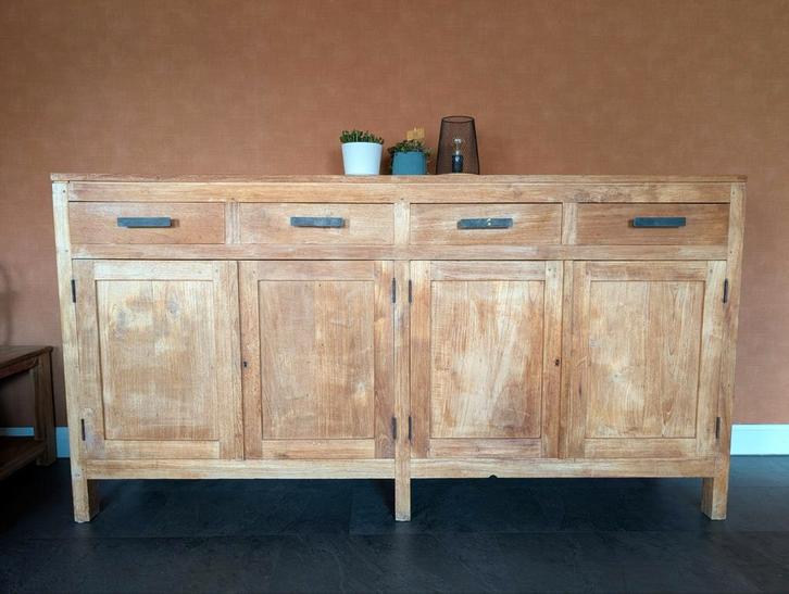 Massief houten dressoir (Teak), Maison & Meubles, Armoires | Dressoirs, Utilisé, 150 à 200 cm, 25 à 50 cm, Avec tiroir(s), Avec porte(s)