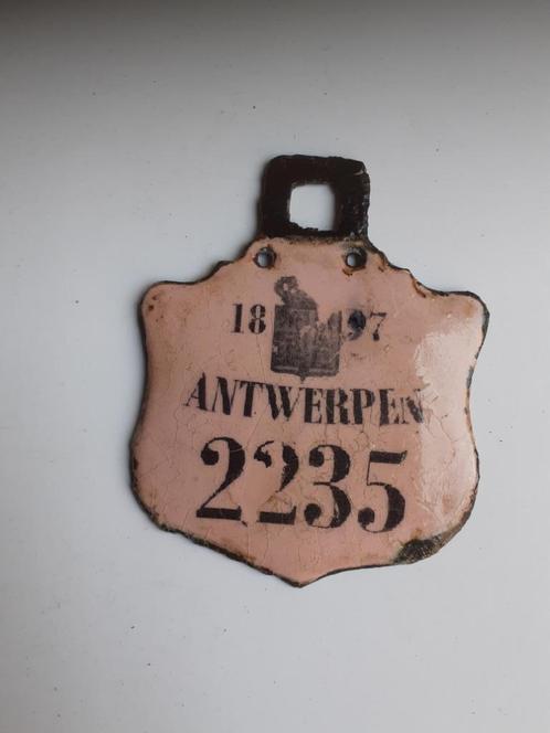 Fietsplaat Antwerpen 1897 opruiming dubbele, Verzamelen, Overige Verzamelen, Gebruikt, Ophalen of Verzenden